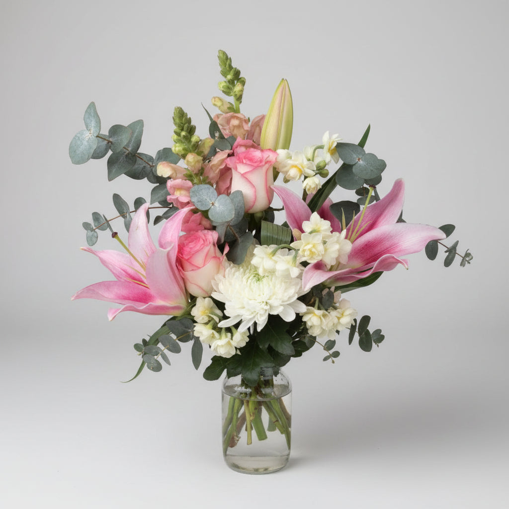 Florist Choice Flower Arrangement in a Jar (Light Pink Theme)