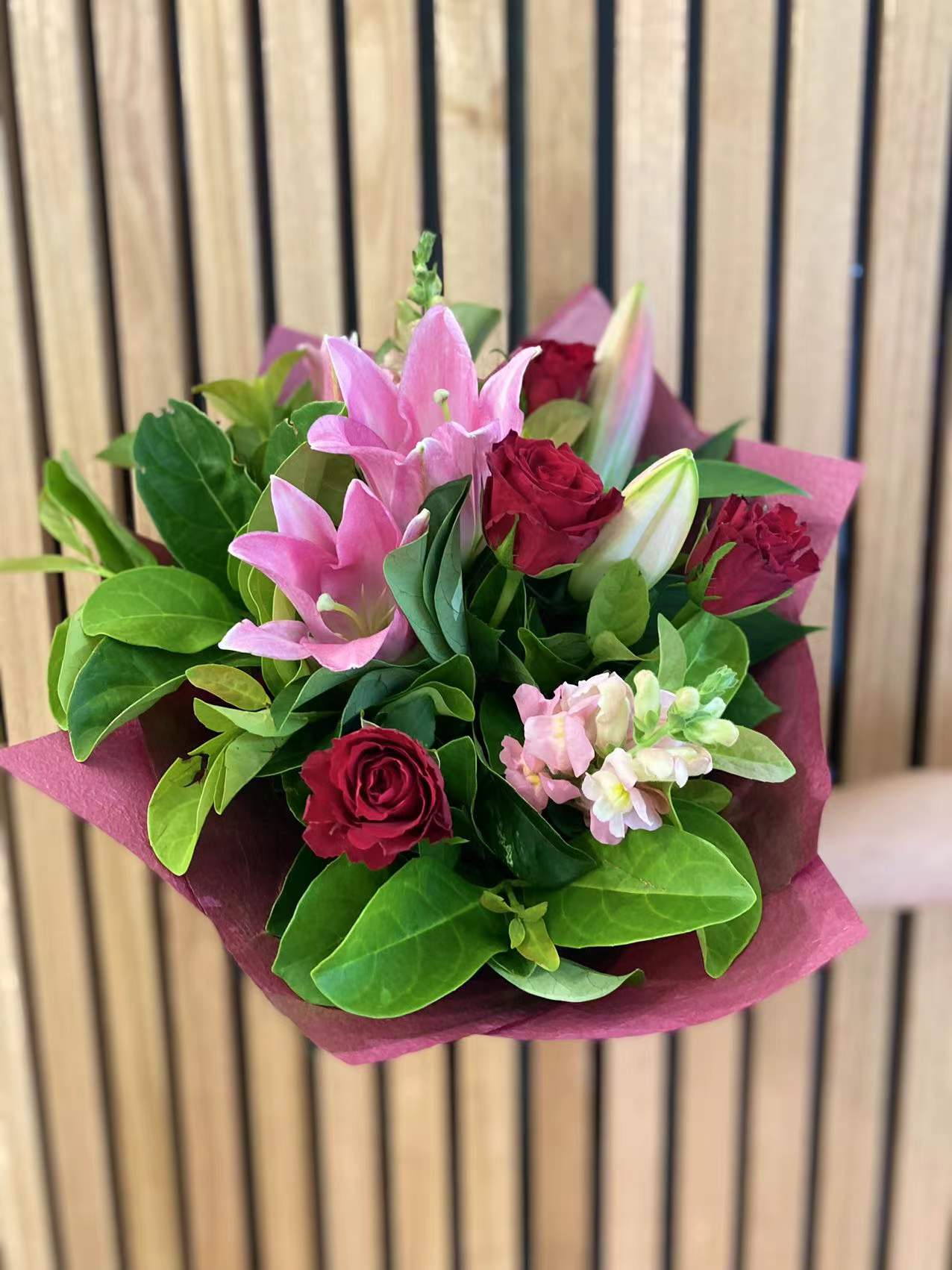 Simply Red Rose and Lily Bouquet