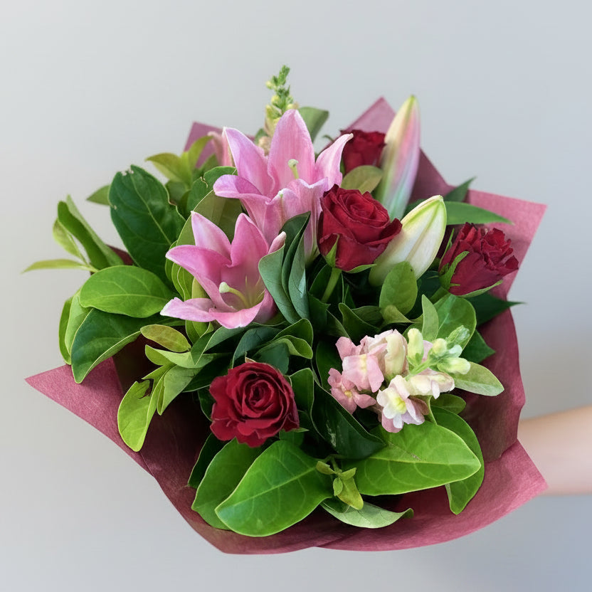 Simply Red Rose and Lily Bouquet