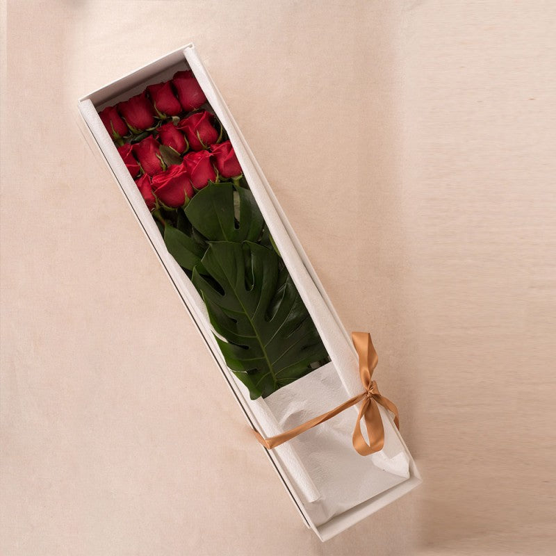 Be Mine a Dozen Long Stem Premium Red Roses in Display Box