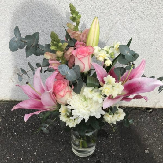 Florist Choice Flower Arrangement in a Jar (Light Pink Theme)