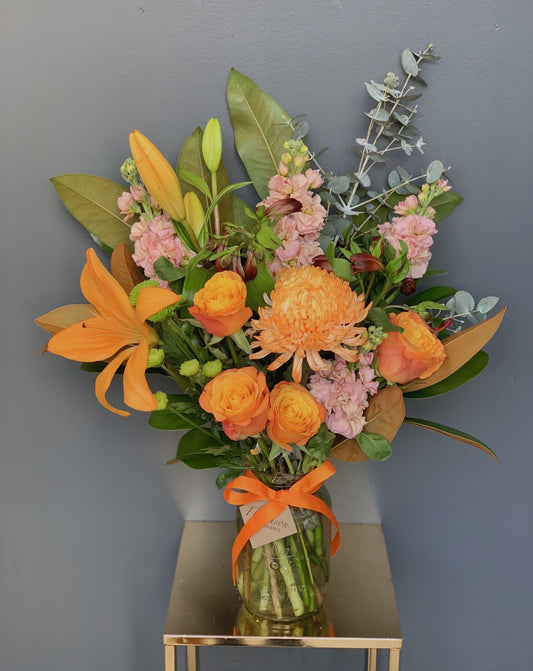 Florist Choice Flower Arrangement In A Jar Deluxe (Autumn Colour Theme)