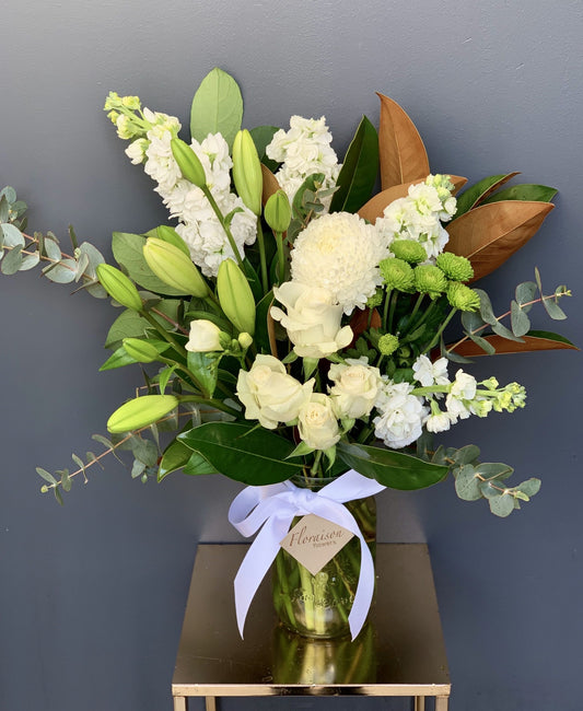 Florist Choice Flower Arrangement In A Jar Deluxe (White and Green Theme)